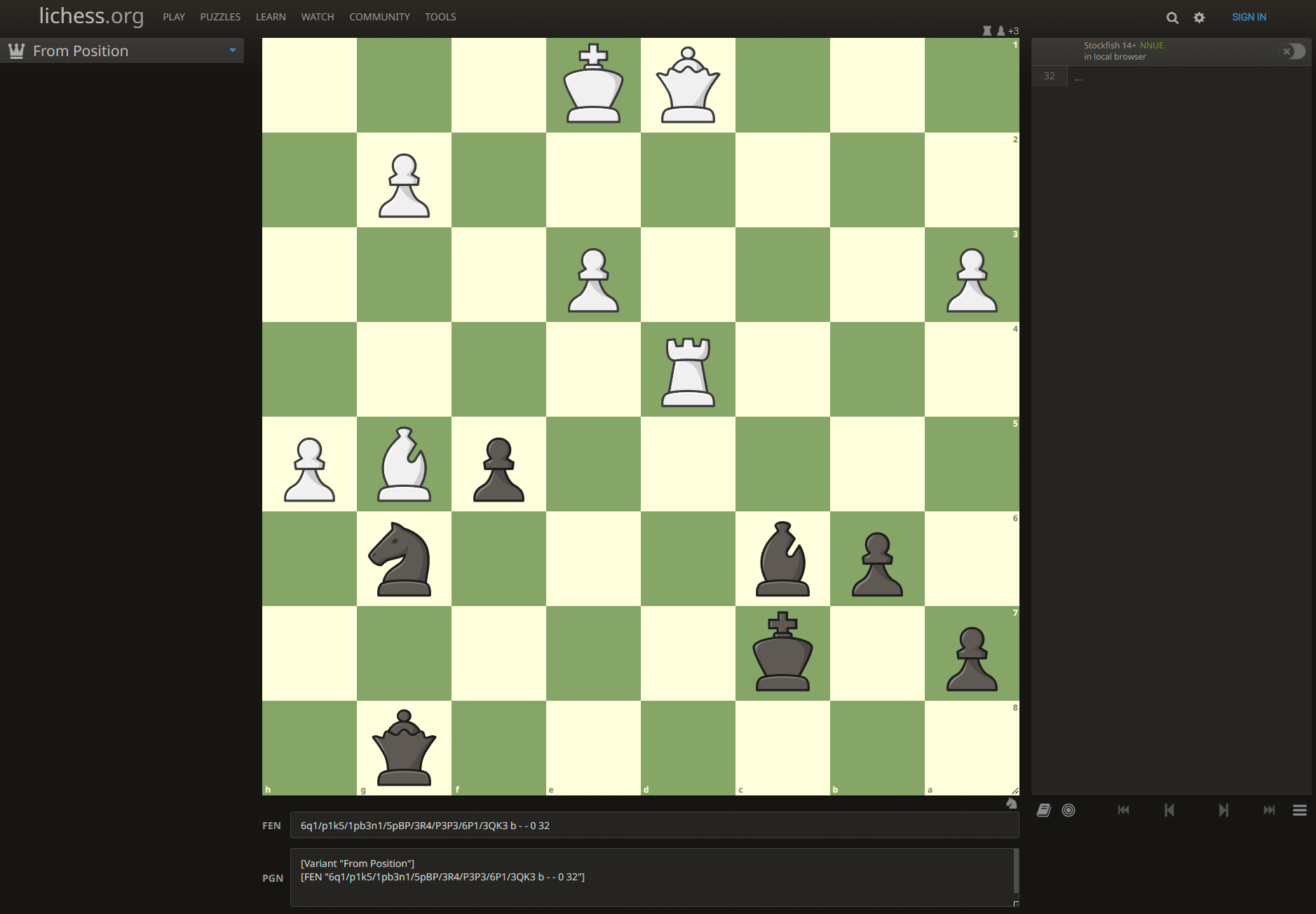 Chess position for the FEN string